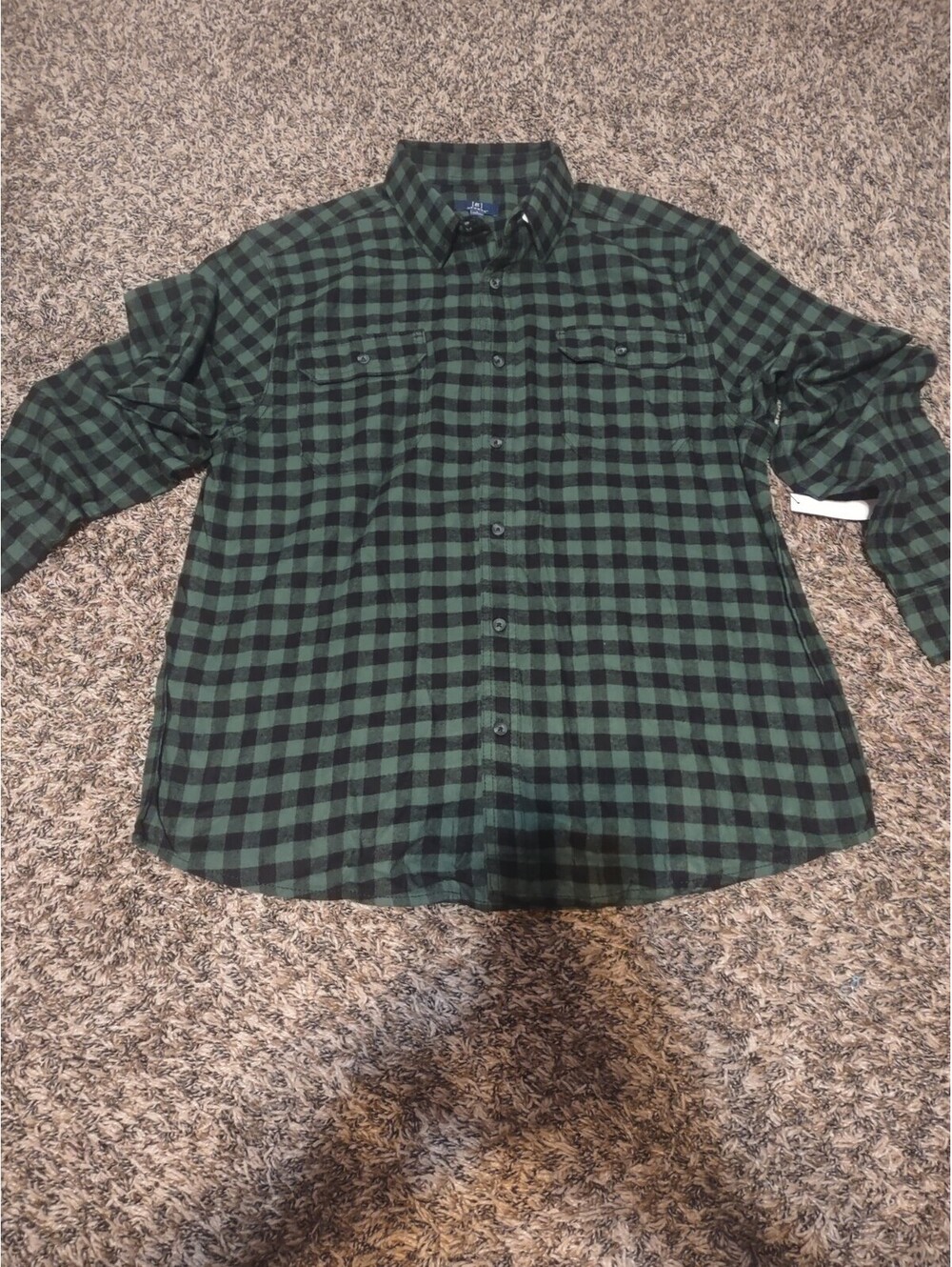 Men's George Button Front Flannel Shirt Size Large Long Sleeve Black/Green Plaid